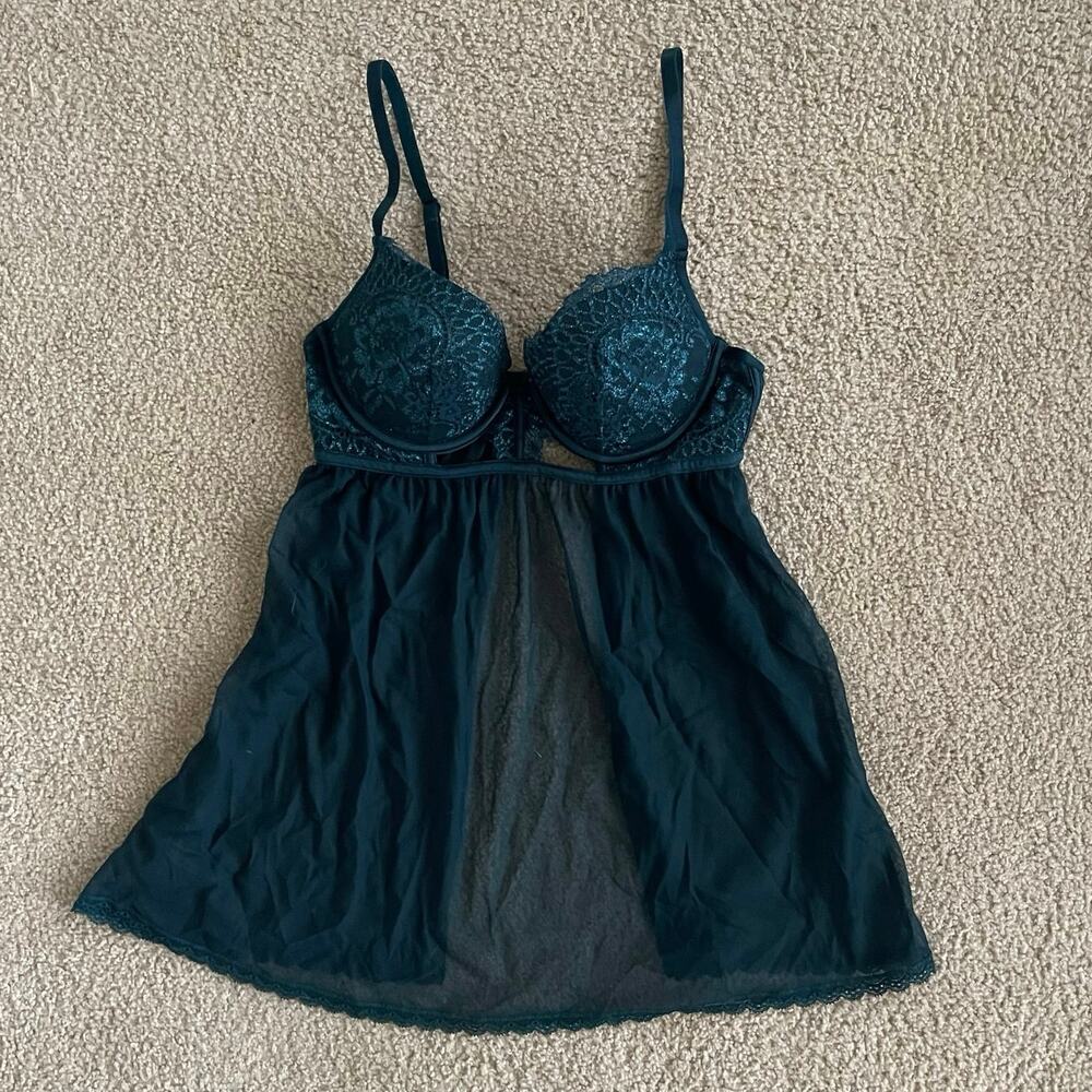 Dark teal lace babydoll top with adjustable straps - Size S